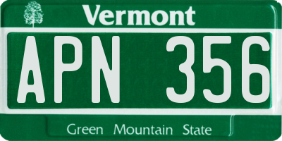 VT license plate APN356