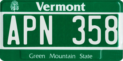 VT license plate APN358
