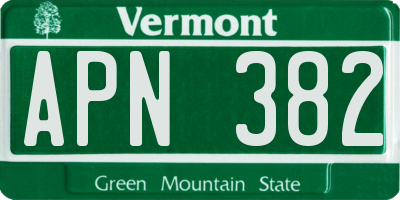 VT license plate APN382