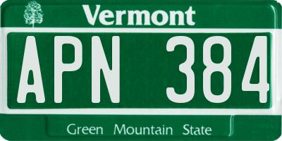 VT license plate APN384