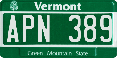 VT license plate APN389
