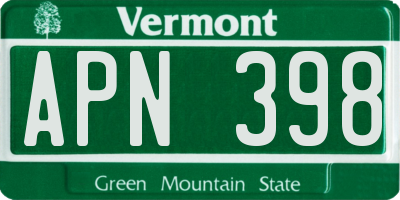 VT license plate APN398