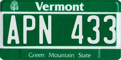 VT license plate APN433