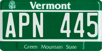 VT license plate APN445