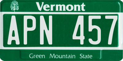 VT license plate APN457