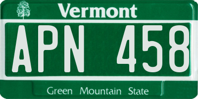 VT license plate APN458