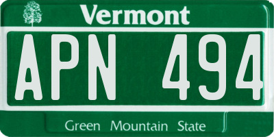 VT license plate APN494