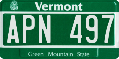 VT license plate APN497