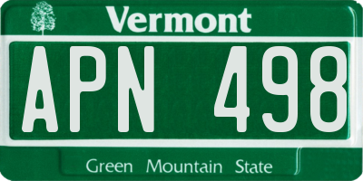 VT license plate APN498