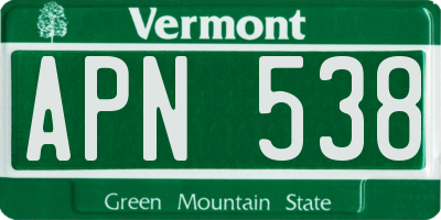 VT license plate APN538