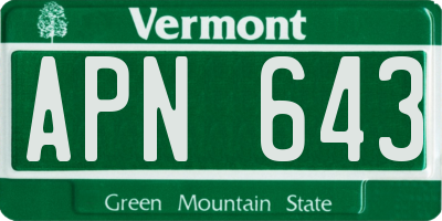 VT license plate APN643