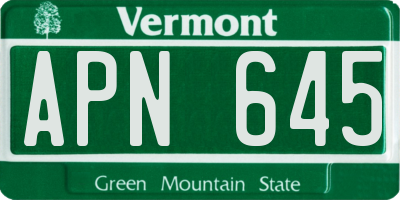 VT license plate APN645