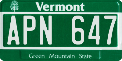 VT license plate APN647