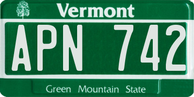 VT license plate APN742