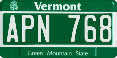 VT license plate APN768
