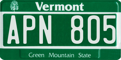 VT license plate APN805