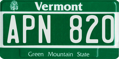VT license plate APN820