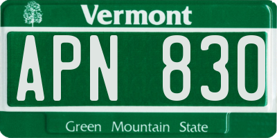VT license plate APN830