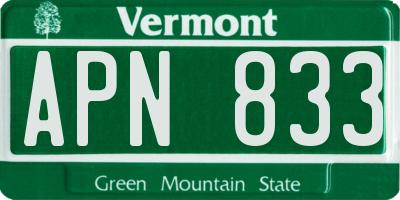VT license plate APN833