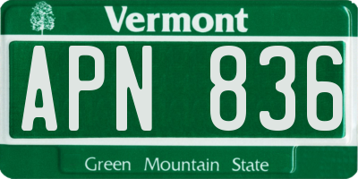 VT license plate APN836