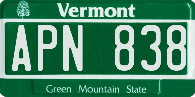 VT license plate APN838