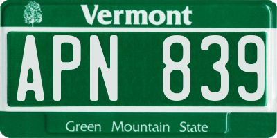 VT license plate APN839