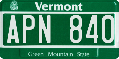 VT license plate APN840