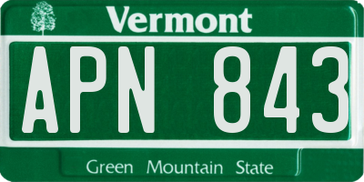 VT license plate APN843