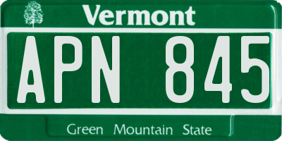 VT license plate APN845
