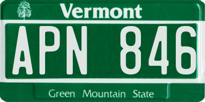 VT license plate APN846