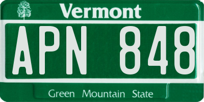 VT license plate APN848