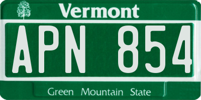 VT license plate APN854