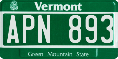 VT license plate APN893