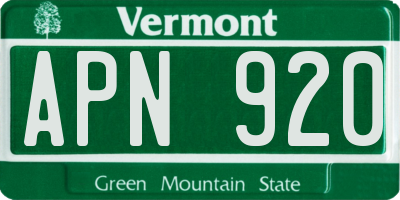 VT license plate APN920