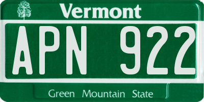 VT license plate APN922