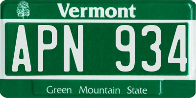 VT license plate APN934