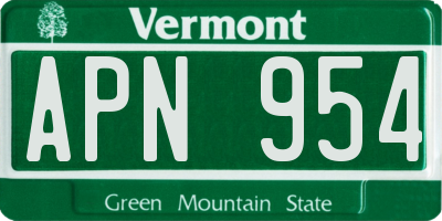 VT license plate APN954