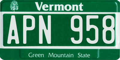 VT license plate APN958