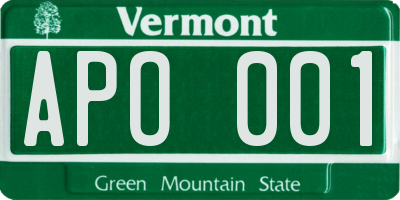 VT license plate APO001