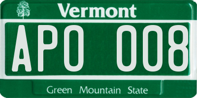 VT license plate APO008
