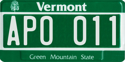 VT license plate APO011