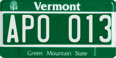 VT license plate APO013