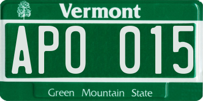 VT license plate APO015