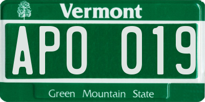 VT license plate APO019