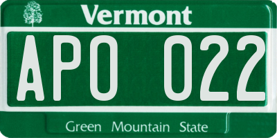 VT license plate APO022