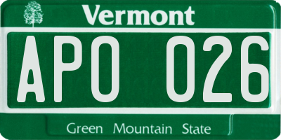 VT license plate APO026