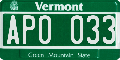 VT license plate APO033