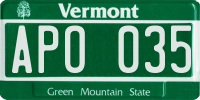 VT license plate APO035