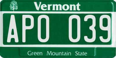 VT license plate APO039