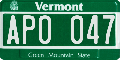 VT license plate APO047